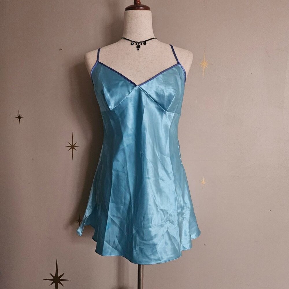 Fredericks of Hollywood Baby Blue Slip Dress, Low back, Simple Sexy Chemise